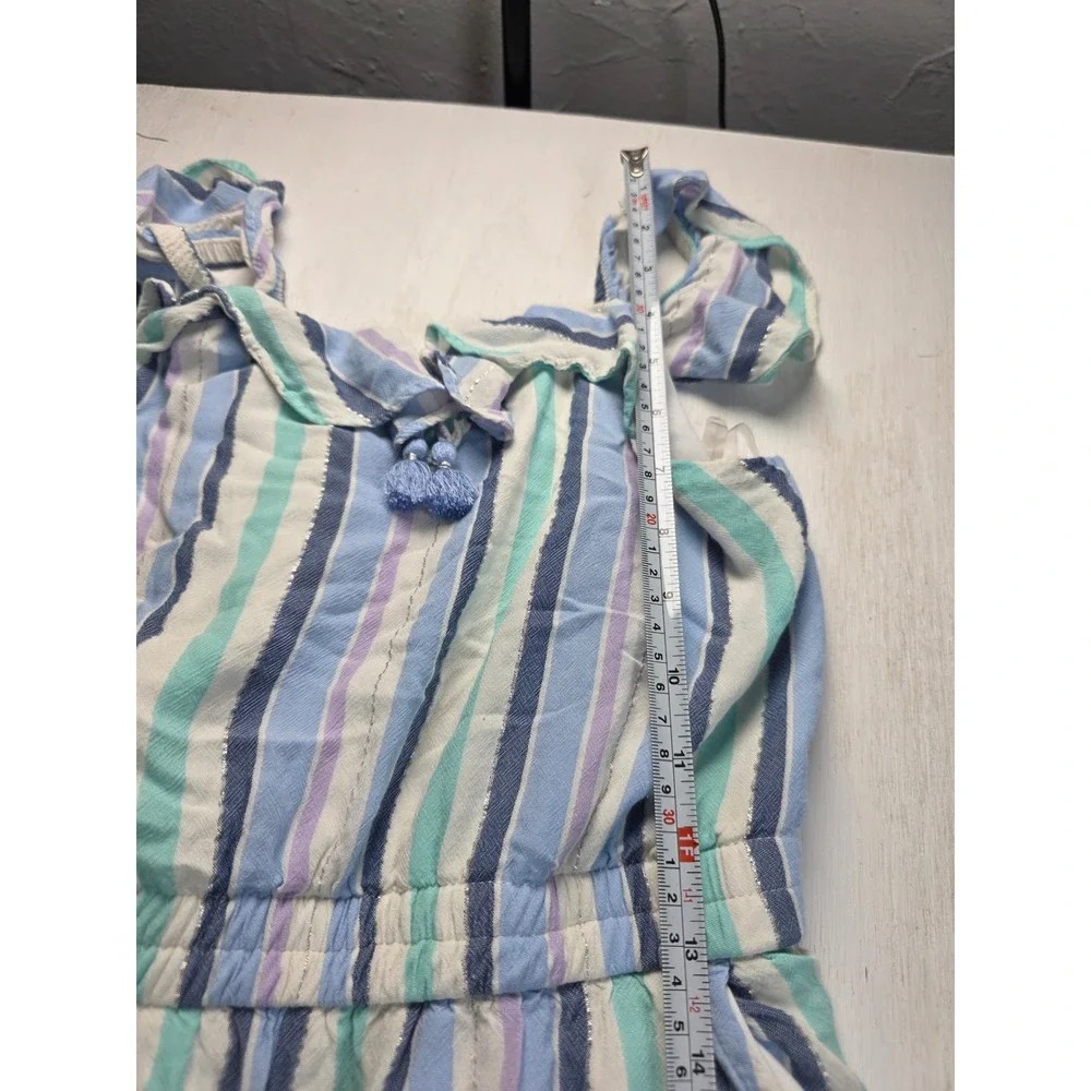 Justice Girls Blue Striped Wide Leg Jumpsuit Size L 12/14 Boho Tassel Metallic